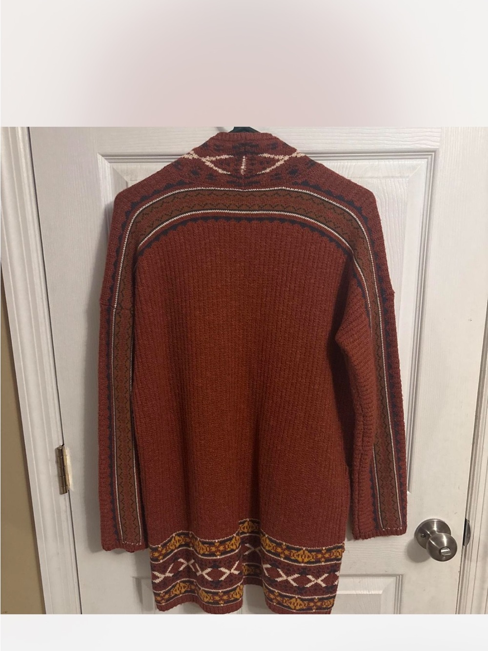 Lucky Brand Rust Brown Open Aztec-Trim Cardigan - Picture 4 of 5